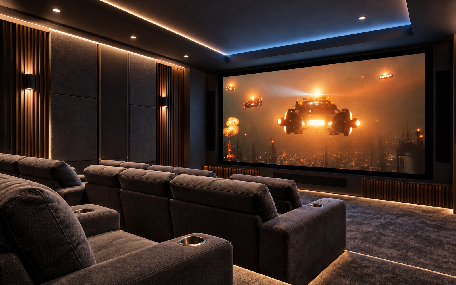 Home theater concept with a large projected landscape